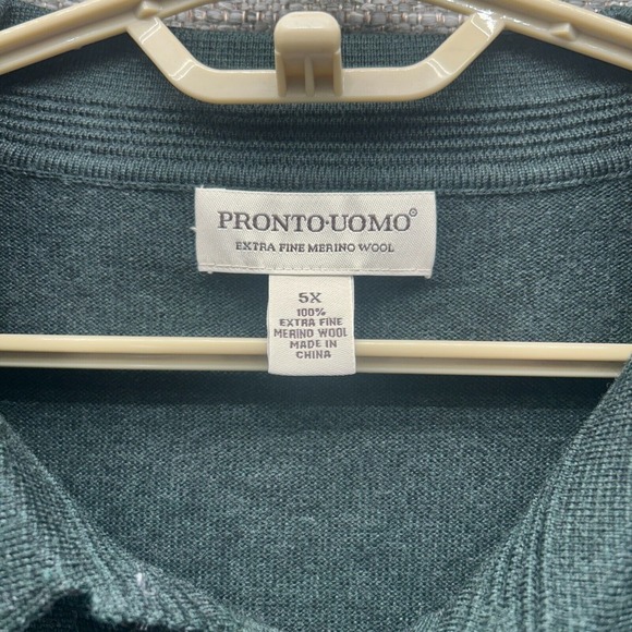 Pronto Uomo Sweater 5x Dark Green 100 Extra Fine Merino Collared‎ Career Wool - Picture 4 of 11